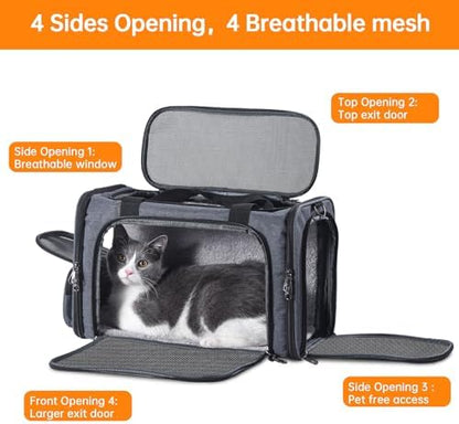 Cat Carrier Pet Travel Carrier by Airplane Approved Under seat, TSA Airline Approved Soft-Sided Dogs Carrier Bag for cat,Dogs,17.5 x 8.5 x 11 inches,Grey