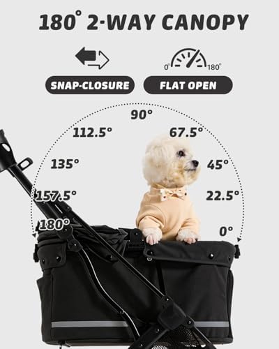 797Audio Dog Stroller for Small Medium Dogs,Pet Stroller for Cats Puppy Up to 121lbs,Foldable,One Click Folding,4 Wheel Shock Absorption,Adjustable Canopy with Sun Shades,Removable Washable Pad(Black)