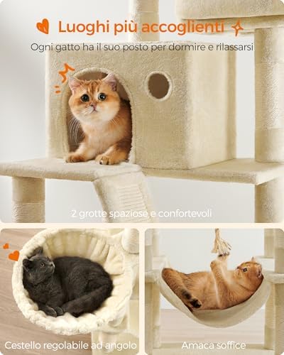 Feandrea Cat Tree, 81.1-Inch Large Cat Tower, Multi-Level Condo, Beige