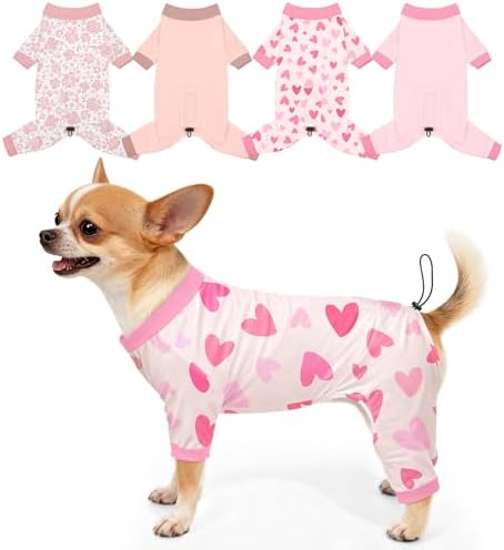 Bienbee Dog Pajamas, 4 Pack Adjustable Onesies for Small to Large Dogs XS