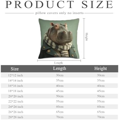 InkRain Winter Animal Cute Hippopotamus Pillow Cover 14x14 Inch Set of 2 Home Decor Decorative Cotton Linen Illustration Pillowcases for Living Room House Sofa