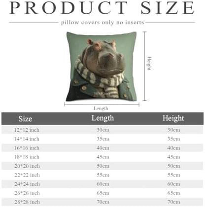 InkRain Winter Animal Cute Hippopotamus Pillow Cover 14x14 Inch Set of 2 Home Decor Decorative Cotton Linen Illustration Pillowcases for Living Room House Sofa