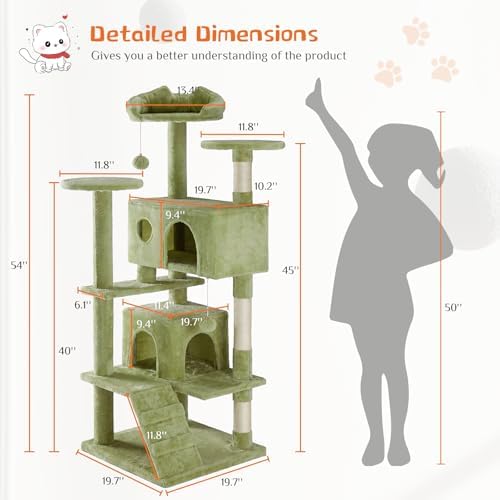 54 Inch Cat Tree Tower with Natural Sisal Scratching Post