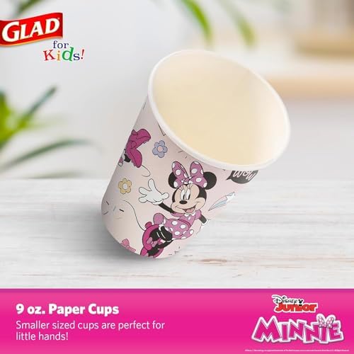 Glad for Kids Disney Mickey and Friends Disposable Paper Cups, Pink Minnie - Heavy Duty Soak-Proof Kid-Friendly Drinking Cups, Great for Everyday Meals and Snacks, 9 oz, 24 Count - 1o Pack