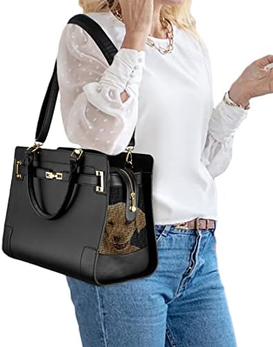 Fashion Dog Purse Carrier for Small Dogs with Shoulder Strap, Hold Up to 7lbs Quality PU Leather Pet Carrier, Cat Carrier, Airline Approved Puppy Purse Carrier for Travel (Black, Small Size)