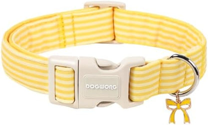DOGWONG Yellow Girl Striped Dog Collar for Small Medium Large Dogs XL