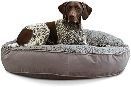 Happy Hounds Scout Deluxe Round Pillow Style Sherpa Dog Bed, Medium (36 x 36 in.), Pewter