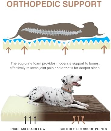 KSIIA Orthopedic Dog Bed for Large Dogs with Waterproof Lining, Brown,41x27