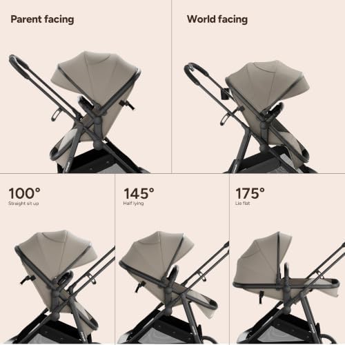 Mompush Wiz 2-in-1 Bassinet Stroller Reversible Seat, One-Hand Fold, Khaki