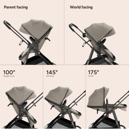 Mompush Wiz 2-in-1 Bassinet Stroller Reversible Seat, One-Hand Fold, Khaki