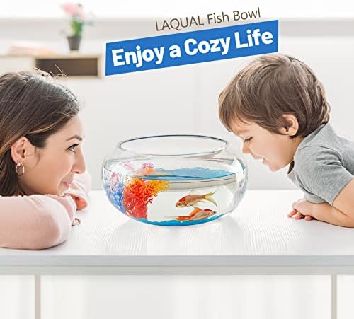 2 Gallon Glass Fish Bowl with Decor, Include Fluorescent Stones & Colorful Plastic Trees, High White Glass for Clear View, Small Fish Bowl/Vase/Aquarium for Betta Fish/Goldfish, Nice Home Décor