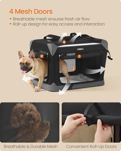 Feandrea Collapsible Dog Crate, Portable Pet Travel Crate, 24 Inches