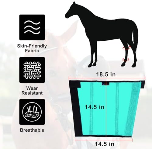 FOXLVDA Horse Fly Boots - Fly Boots for Horses Set of 4, Comfortable Breathable Mesh Equine Leg Leggings, Adjustable & UV Protective with Support Bars for Reduce Stomping & Leg Fatigue (Green, Large)