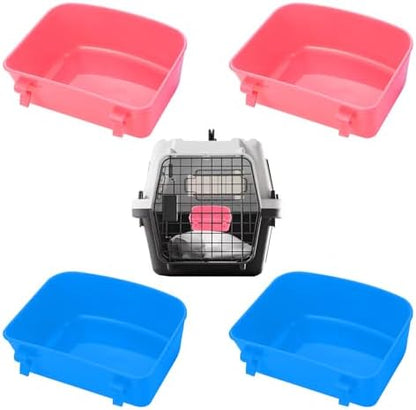4 PCS Cage Cups Rabbit Feeder Waterer, Chicken Birds Feeders Hanging, Food and Water Container for Pet, Bath Water Bowl Universal for Birds Hamsters Rats Rabbit Guinea Pig Small Pets (Blue, Pink)