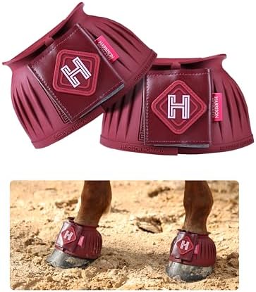 Harrison Howard Rubber Bell Boots for Horses, Hoof Overreach Protection for Horses, w/Upgraded Leather Touch Tape