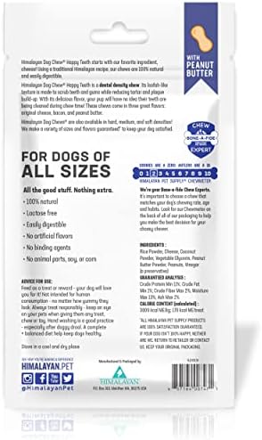 Happy Teeth Natural Cheese Dog Chews | Peanut Butter Flavor | Dental Chew | Protein Rich | Gluten Free - Lactose Free - Wheat Free - Soy Free | 2 Happy Teeth Chews per Resealable Pouch (Pack of 2)
