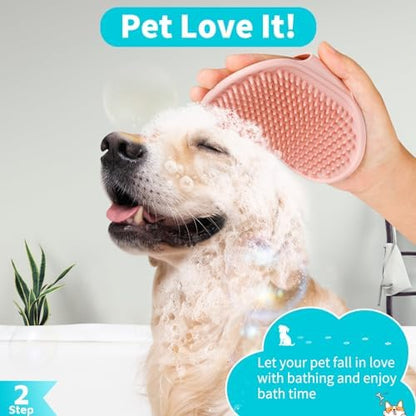Comotech 6PCS Dog Bath Brush & Dog Toothbrush | Adjustable Handle Shampoo Brush & Scrubber for Short & Long Haired Dogs & Cats | Effectively Solve Odor & Stain Removal Problems (Blue Red Blue)