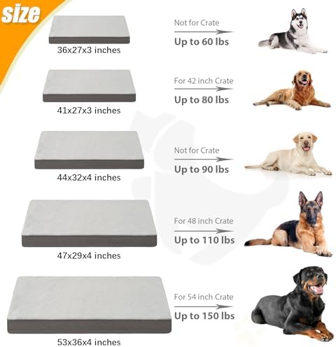 KSIIA Orthopedic Dog Bed for Extra Large Dogs with Waterproof, Grey, 53x36