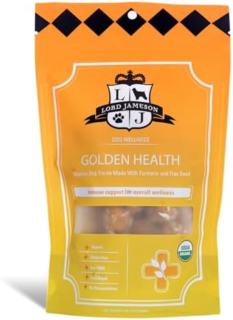 Lord Jameson Golden Health Soft & Chewy Organic Dog Treats - Anti-Inflammatory Tumeric & Flax Seed - No-Bake Recipe - Gluten-Free, Preservative-Free, USDA Certified Organic - Made In USA 6 oz