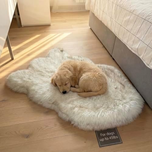 Faux Fur Orthopedic Dog Bed, Memory Foam, White w/Brown Tips 40"x25"