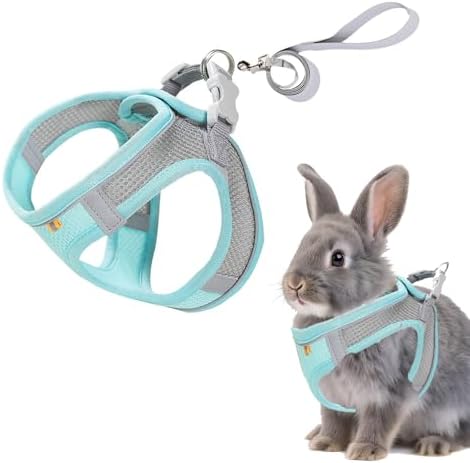Rabbit Harness and Leash Set Escape Proof, Adjustable Soft Padded Vest, Breathable Mesh Bunny Harness with Reflective Strap, Safe for Small Animals(Green,S)