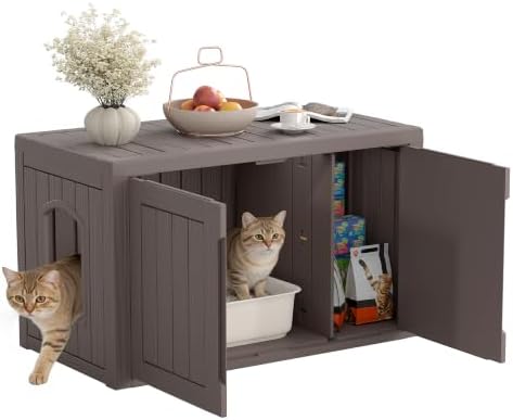Cat Litter Box Enclosure, Covered Cat Litter Box with Adjustable Partition, Multi-Functional Hidden Enclosed Litter Box Furniture, Easy to Clean & Assemble, Dark Grey