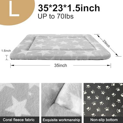 Dog Bed Mat – Soft & Comfortable Dog Kennel Pad for Crate – Durable Crate Bed & Mat for Dogs & Cats – Ideal for Crate, Kennel, and Home Use (Big&Little Stars Grey, L(35"*23"*1.5"))