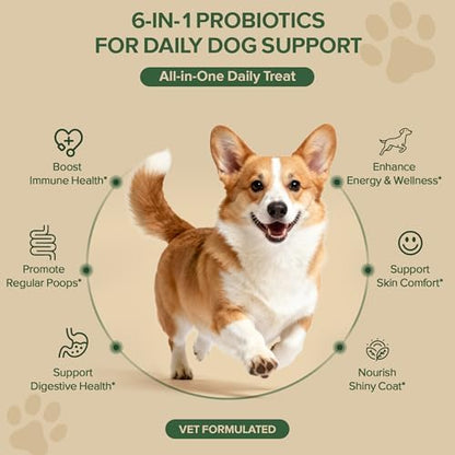 Probiotics for Dogs - Dog Probiotics for Yeast, Itchy Skin and Itchy Ears, Digestive Health, Diarrhea Relief, Gut & Immune Support - with 7 Enzymes, 3 Prebiotics & Omega-3 (Duck 120ct)