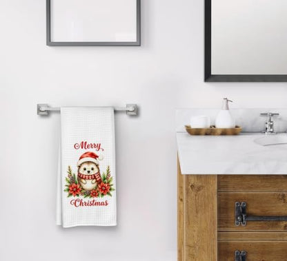 Merry Christmas Hedgehog Kitchen Dish Towels Dishcloth 16x24 Inches