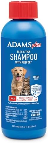 ADAMS Plus Flea & Tick Shampoo with Precor for Dogs, Cats, Puppies & Kittens, Flea Shampoo to Treat Infestations, Kills Ticks, Fleas, Flea Eggs & Lice, Cleans and Conditions Coat, 6 Ounces