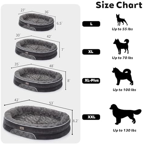 Orthopedic Dog Bed Couch for XXLarge Sized Pets with Egg Foam Support, Four-Sided Bolster Cushions, Soft Tear-Resistant Fabric, and Removable Machine Washable Plush Cover, 53'', Dark Gray