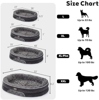 Orthopedic Dog Bed Couch for XXLarge Sized Pets with Egg Foam Support, Four-Sided Bolster Cushions, Soft Tear-Resistant Fabric, and Removable Machine Washable Plush Cover, 53'', Dark Gray
