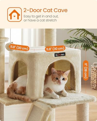 Feandrea Cat Tree, 37.8-Inch Tall Cat Tower, Multi-Level Condo, Beige