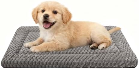Dog Bed Crate Mat, Soft Durable Washable Anti-Slip Kennel Pad for Dogs & Cats, Reversible (Light Gray, S(24"*18"*1.5"))