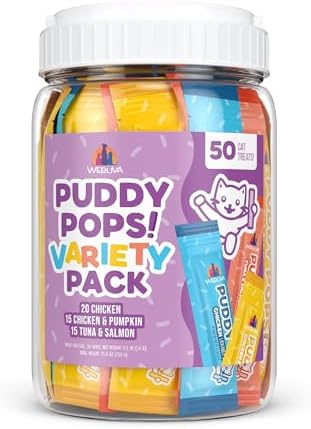 Weruva Puddy Pops, Lickable Cat Treats Variety Pack, 0.5oz Tube, Pack of 50