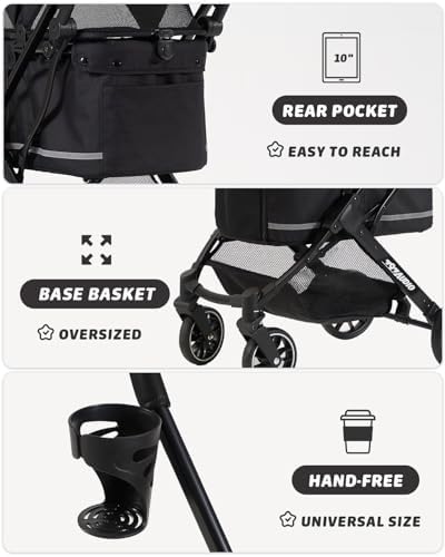 797Audio Dog Stroller for Small Medium Dogs,Pet Stroller for Cats Puppy Up to 121lbs,Foldable,One Click Folding,4 Wheel Shock Absorption,Adjustable Canopy with Sun Shades,Removable Washable Pad(Black)