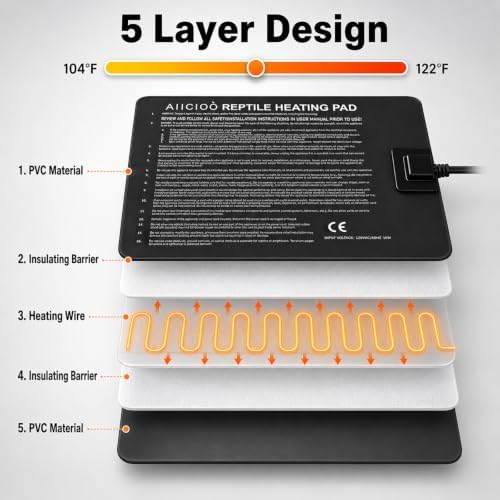 Aiicioo Reptile Heating Pad - Hermit Crab Heater Heat Mat for Reptiles Snake Lizard Terrarium 16 Watt (Pack of 2)