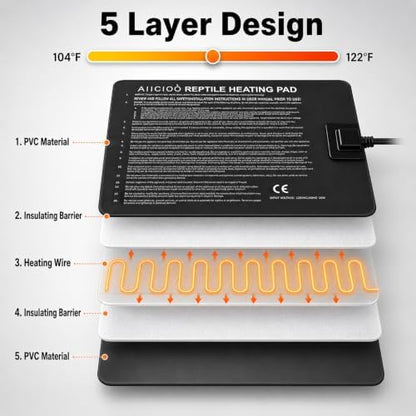 Aiicioo Reptile Heating Pad - Hermit Crab Heater Heat Mat for Reptiles Snake Lizard Terrarium 16 Watt (Pack of 2)