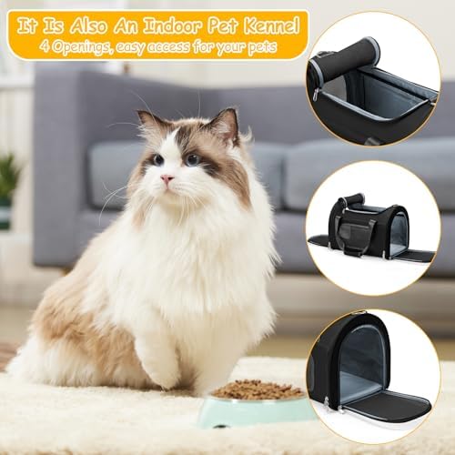 Cat Carrier Soft, Pet Dog Carrier Soft-Sided Airline Approved,Black