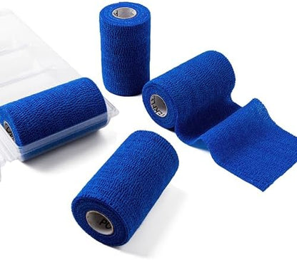 OVIK Health PowerFlex Equine – Extra Strong Self-Adhering Bandage Wrap – Wound Care, Compression & Support Bandage for Horses, Cows & Dogs – Blue, 4 inch, 4 Rolls (Resealable Case)