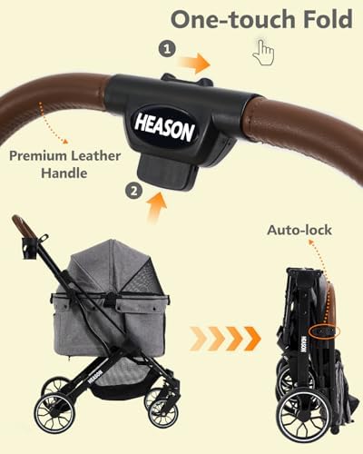 Dog Stroller with Waterproof Rain Cover, Heavy-Duty All-Terrain 4-Wheel Pet Stroller with Adjustable Sunshade Canopy, Foldable Travel Dog Strollers for Small/Medium Dogs Up to 121 lbs