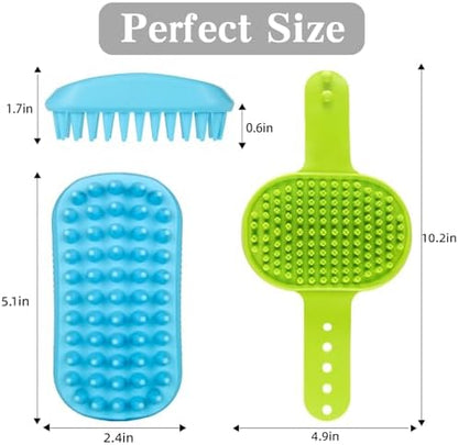 2PCS Dog Bath Brush Set | Adjustable Handle Dog Scrubber for Shampooing, Deshedding & Massaging, Suitable for Pets | Curry Comb & Shampo Brush for Dogs Cats and Horses (Green Blue)