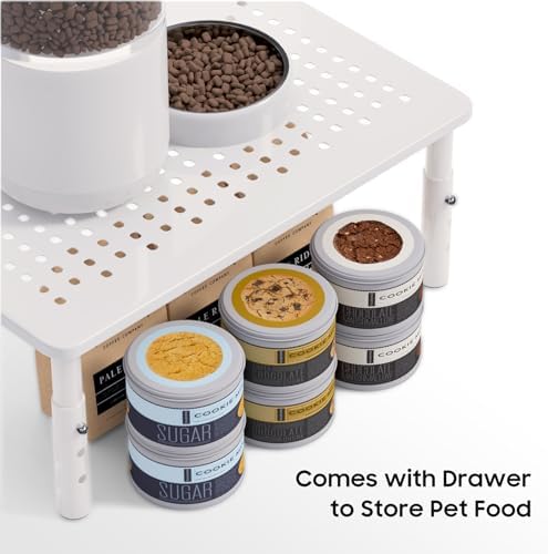 W‌SOWX Adjustable Automatic Cat Feeder Stand, Elevated Cat Food Stand,White