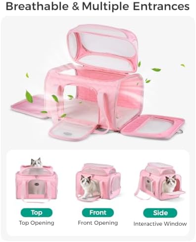 Pet Carrier Airline Approved 18x13x9.5 in, Soft-Sided Top-Expandable, Pink