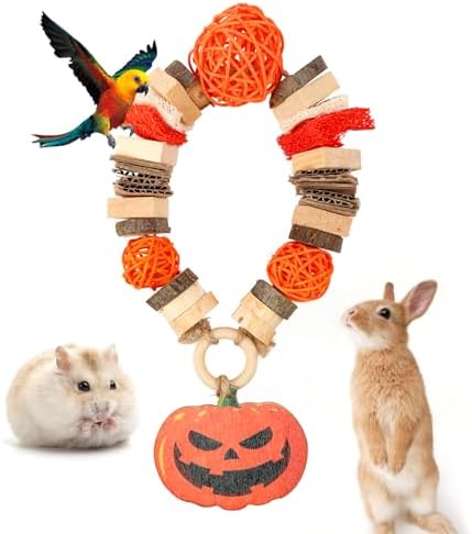 FiveBull Rabbit Toys for Bunnies, Natural Guinea Pig chew Toys for Teeth for Chinchilla Toys Guinea Pigs Bunny Hamsters Ratsand Other Small Pets Teeth Chew Grinding Toy Hanging Halloween-Themed