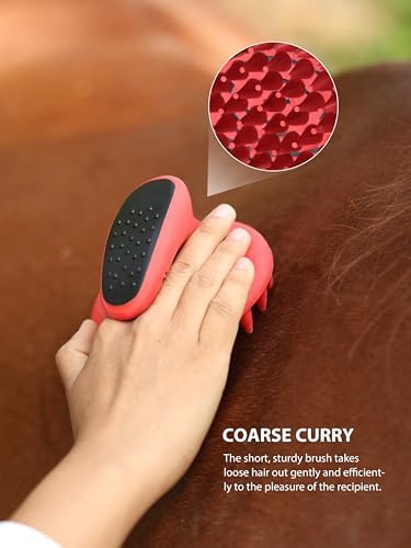 Harrison Howard Horse Grooming Kit, 7 Piece Horse Brush Set with Curry Comb, Hoof Pick, Sweat Scraper & Bag Red