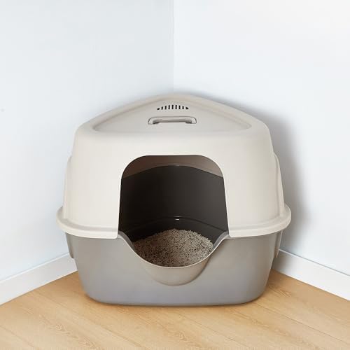 Amazon Basics Cat Litter Box with Lid, No-Mess, Spacious Enclosed Design with Odor Control, Easy Access, Stain Resistant, 26" x 23" x 20", Charcoal