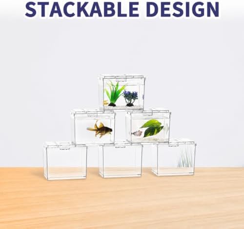 MoonOrange Mini Betta Fish Tank, Small Fish Bowl for Temporary Space, 0.2 Gallon Stackable Cube Tank with Betta Leaf and Gravels for Small Fish, Insect, Shrimp, Crab, Spider.(Pack-2)