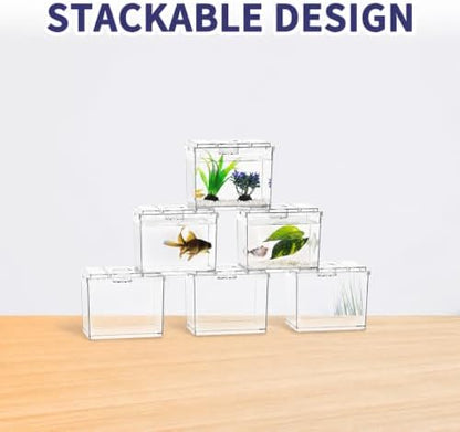 MoonOrange Mini Betta Fish Tank, Small Fish Bowl for Temporary Space, 0.2 Gallon Stackable Cube Tank with Betta Leaf and Gravels for Small Fish, Insect, Shrimp, Crab, Spider.(Pack-1)