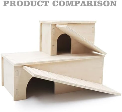 Oooct Bearded Dragon Hide Cave, Wooden Lizard Hideout with Climbing Ramp, Reptile Habitat with Basking Platform, Tank Accessories for Bearded Dragon Lizard Chameleon Hamster 12.9 × 11 × 4.7 Inch